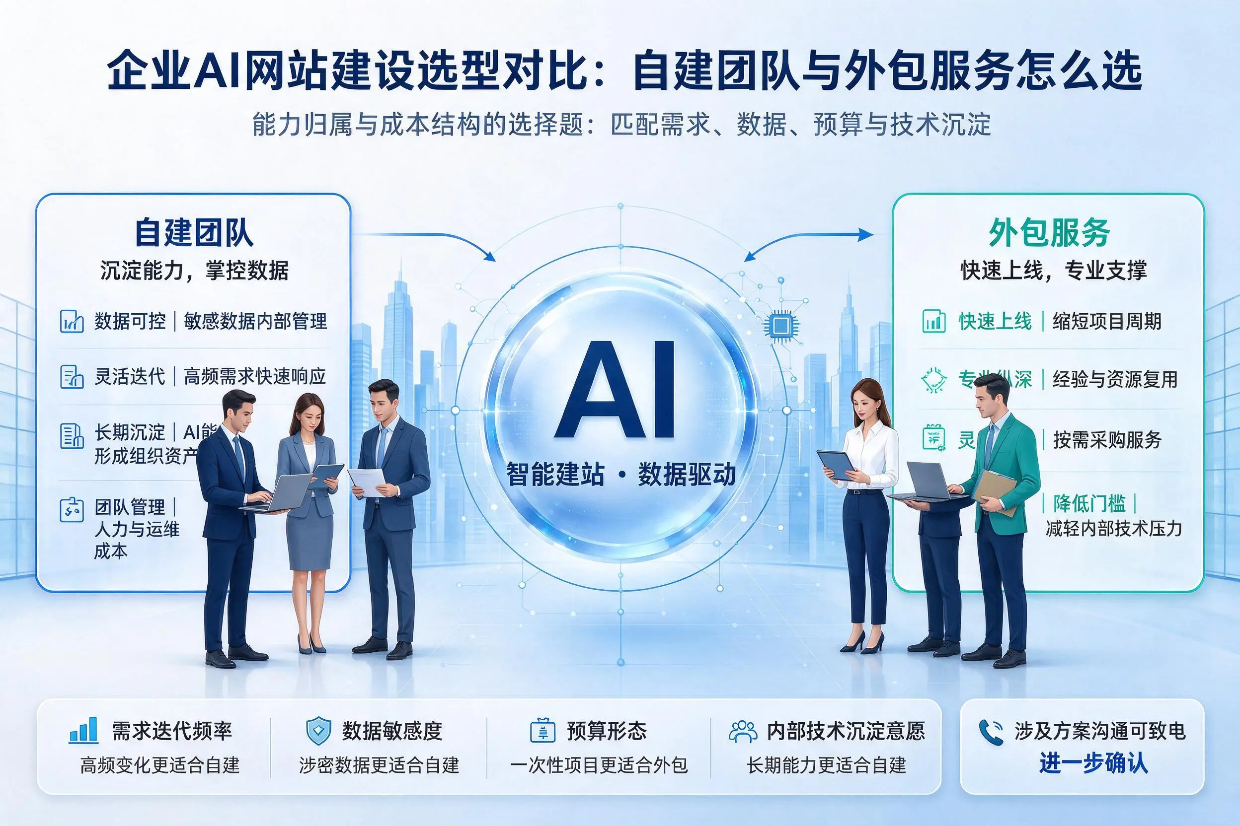 佛山企业AI网站建设选型对比：自建团队与外包服务怎么选